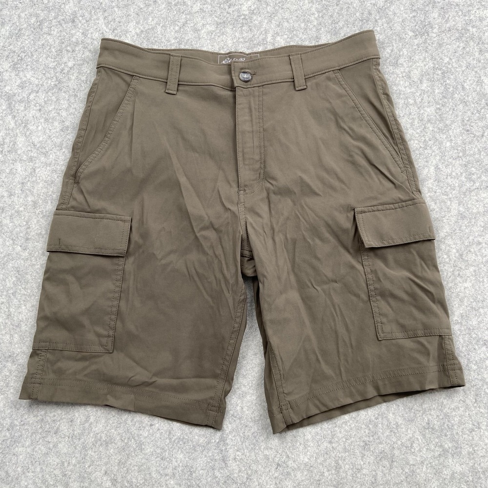 Eddie Bauer Cargo Shorts Mens 32 (32x9) Olive Green Travex Nylon Stretch Travel